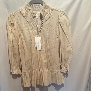 Rebecca Taylor Cream Floral Ruffle Blouse
